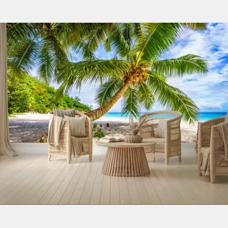 Wall mural tropical palm on white sand beach • Wallissimo®