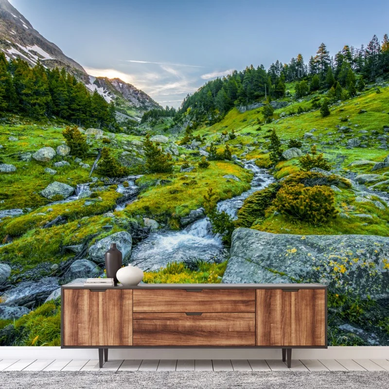 Wall mural sunlit valley in Posets y Maladeta, Pyrenees