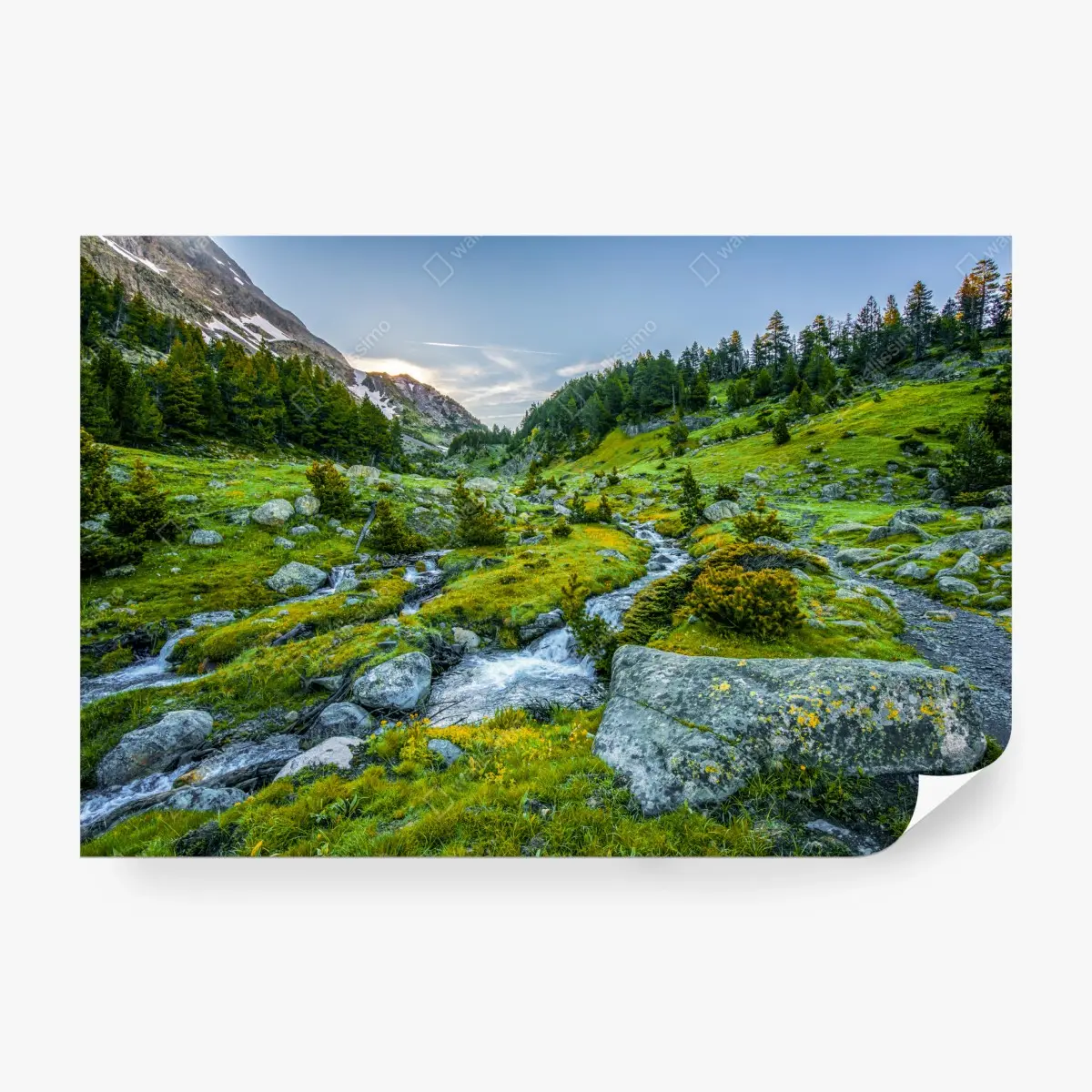 Wall mural sunlit valley in Posets y Maladeta, Pyrenees • Wallissimo® Wall mural sunlit valley in Posets y Maladeta, Pyrenees • Wallissimo®