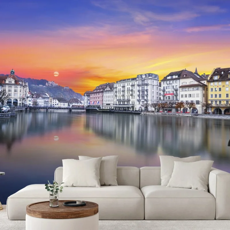 Wall mural Lucerne river at twilight