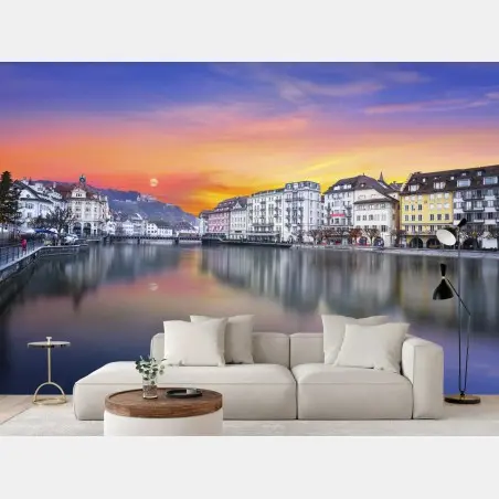 Wall mural Lucerne river at twilight • Wallissimo®