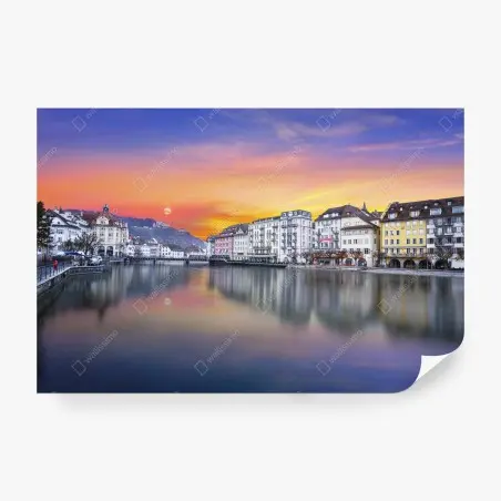 Wall mural Lucerne river at twilight • Wallissimo®