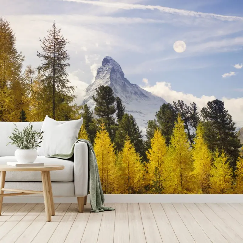 Wall mural golden larch forest and Matterhorn
