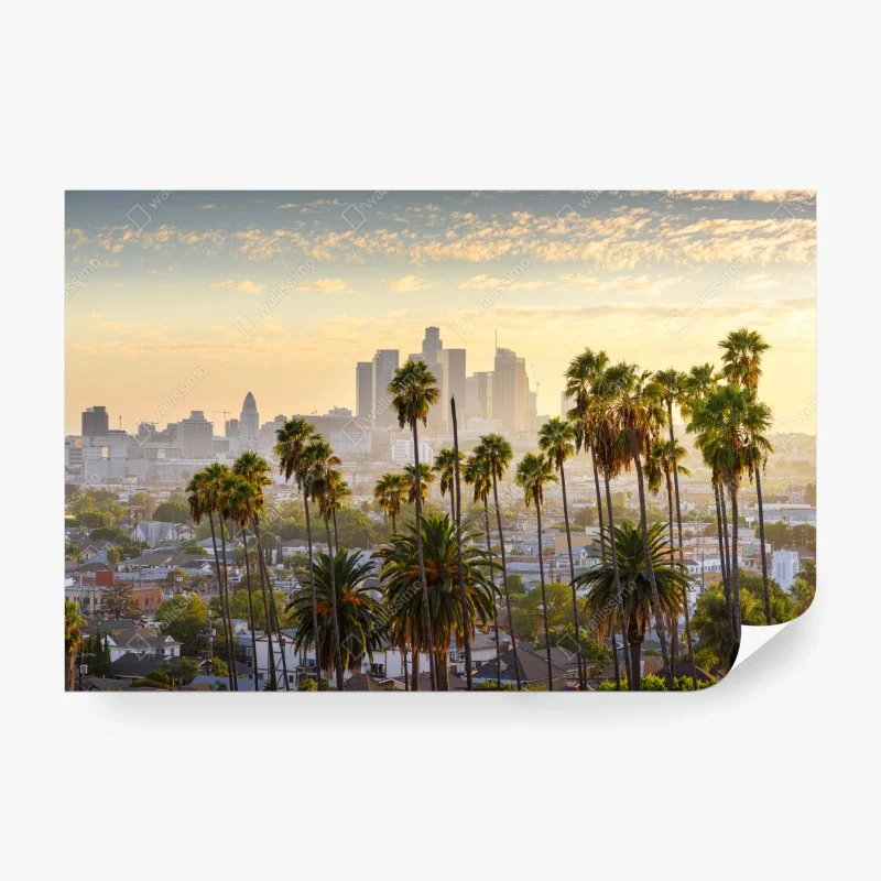 Wall mural golden Los Angeles skyline with palm trees