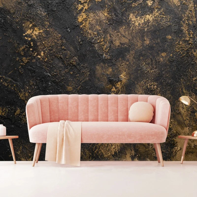 Wall mural black and gold textured abstract wall art