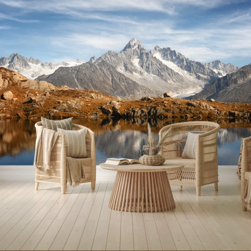Wall mural tranquil alpine peaks reflected in lake