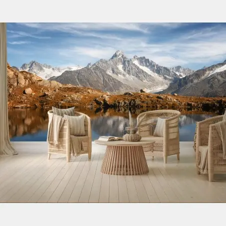 Wall mural tranquil alpine peaks reflected in lake • Wallissimo®