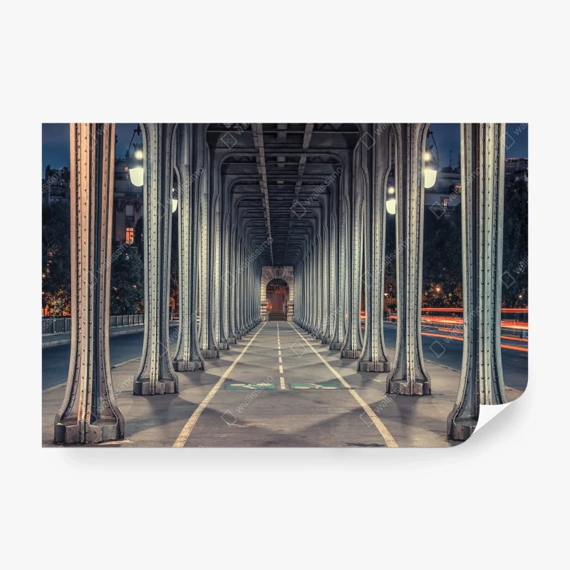 Wall mural symmetrical iron bridge corridor at night
