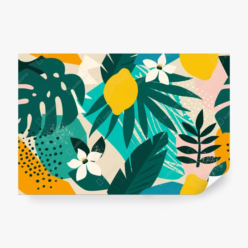 Wall mural tropical lemon leaves pattern