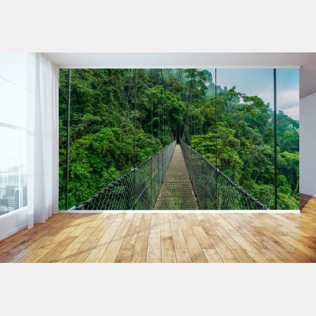 Wall mural suspension canopy bridge through lush rainforest • Wallissimo®