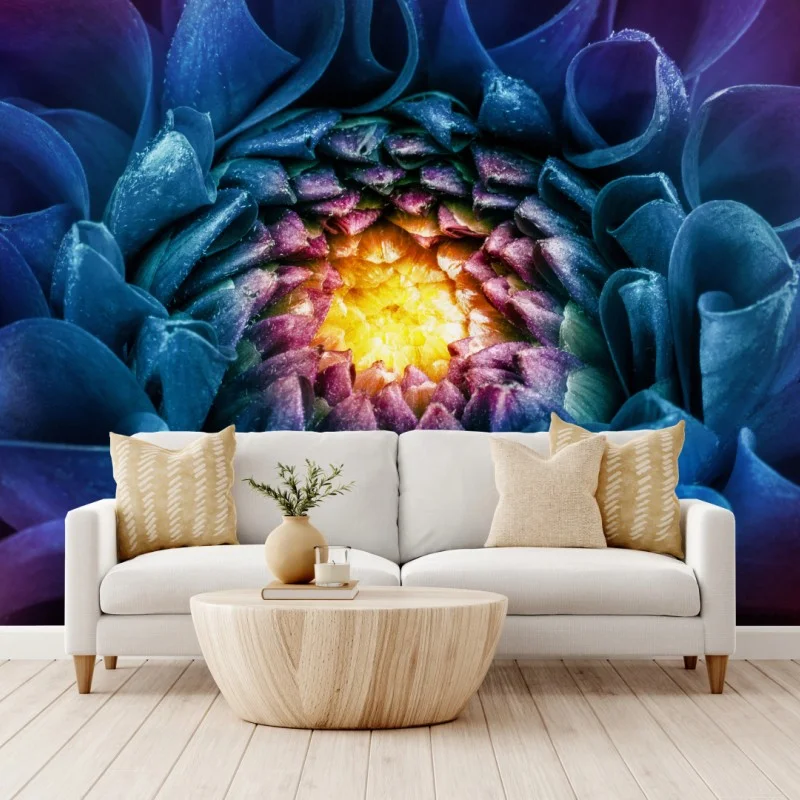 Wall mural vibrant blue chrysanthemum close-up