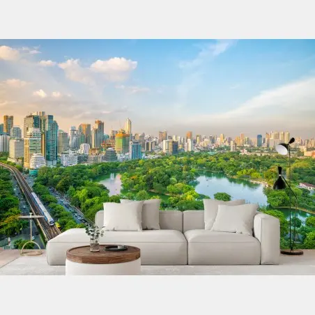 Wall mural Bangkok skyline over Lumpini Park • Wallissimo®