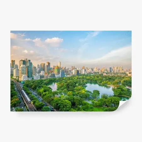 Wall mural Bangkok skyline over Lumpini Park • Wallissimo®