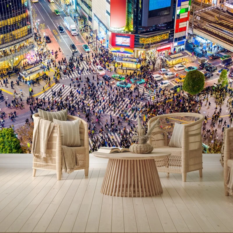 Wall mural Shibuya crossing night cityscape