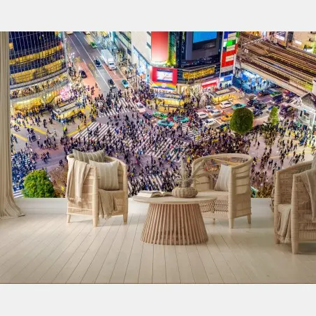 Wall mural Shibuya crossing night cityscape • Wallissimo®