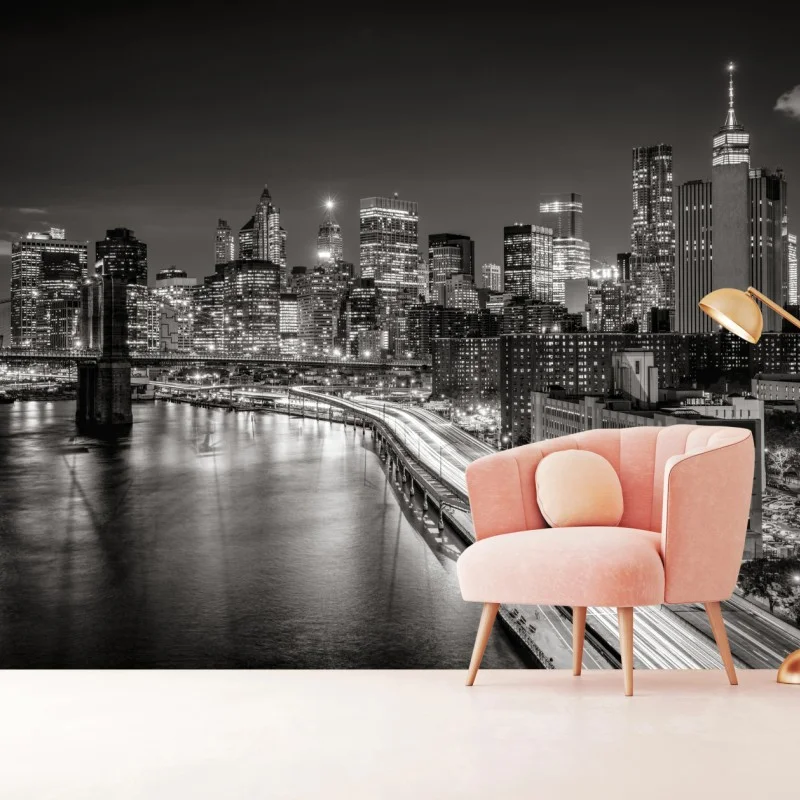 Wall mural monochrome city skyline at night