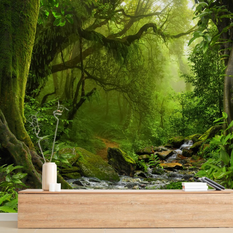 Wall mural enchanted green forest stream