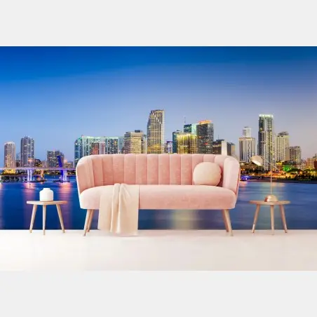 Wall mural Miami downtown skyline at dusk • Wallissimo®