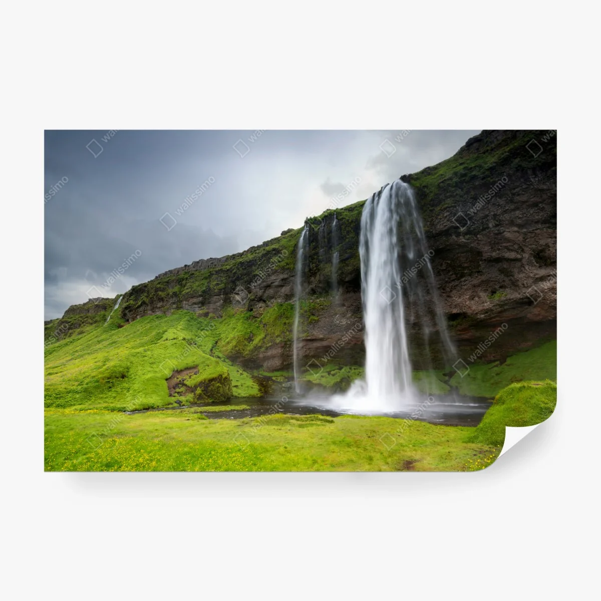 Wall mural dramatic waterfall at Seljalandsfoss, Iceland • Wallissimo® Wall mural dramatic waterfall at Seljalandsfoss, Iceland • Wallissimo®