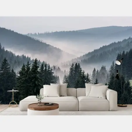 Wall mural misty mountain forest panorama • Wallissimo®
