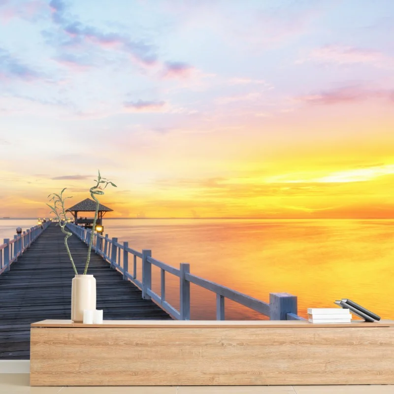 Wall mural wooden pier at sunrise