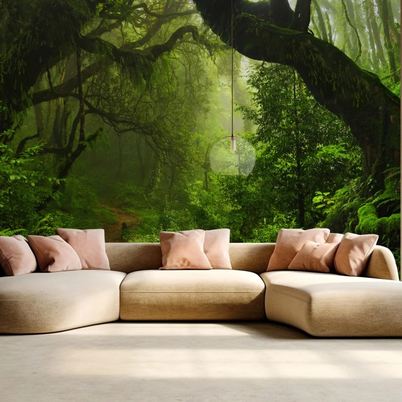 Wall mural enchanted mossy forest pathway