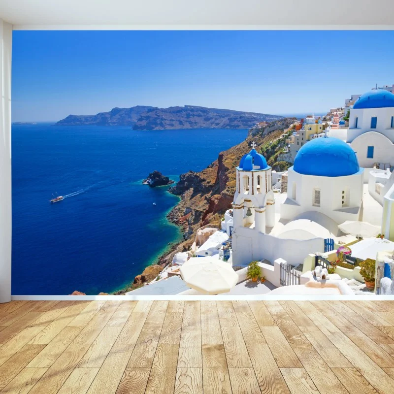 Wall mural Santorini blue domes over the caldera