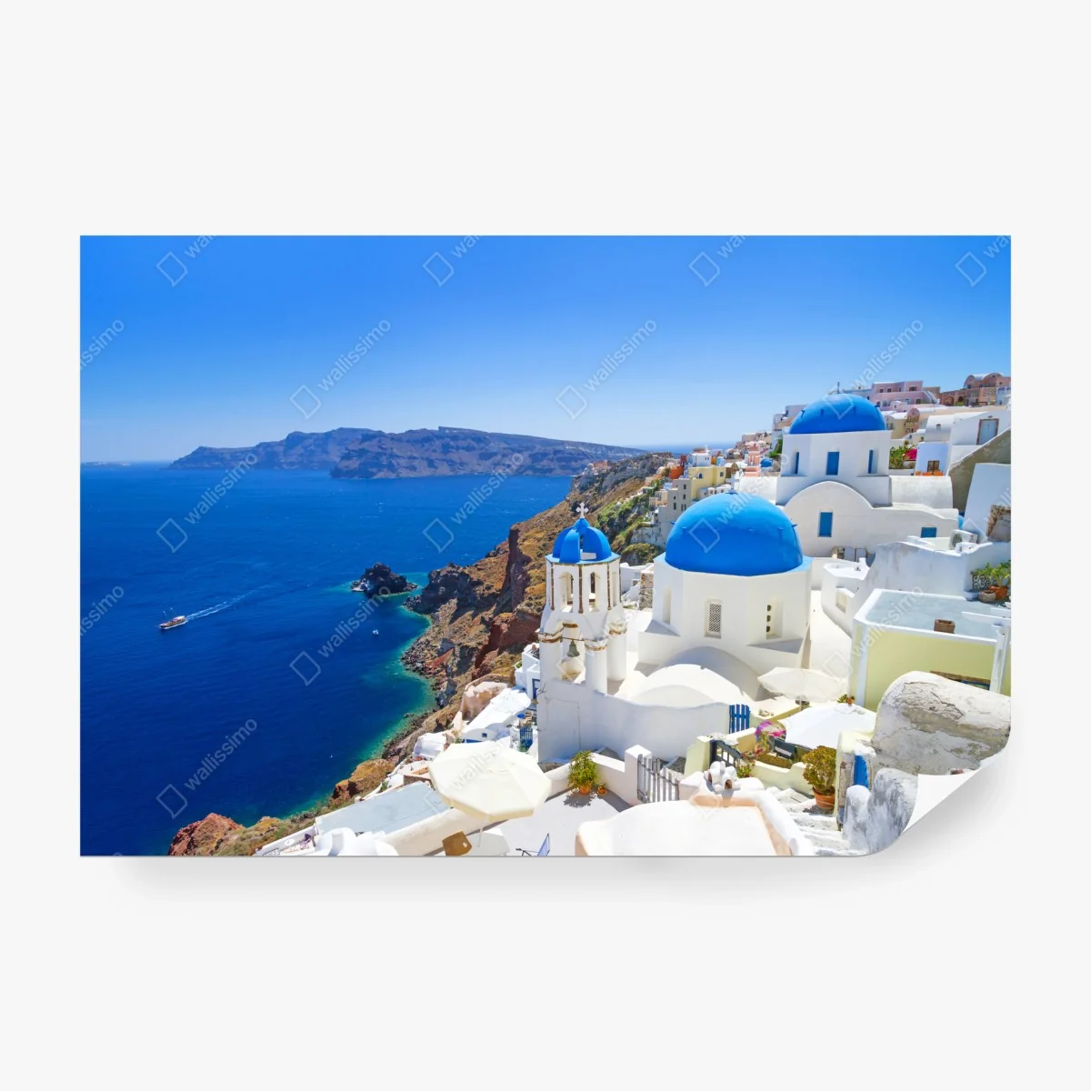 Wall mural Santorini blue domes over the caldera ⁕ Wallissimo® Wall mural Santorini blue domes over the caldera ⁕ Wallissimo®