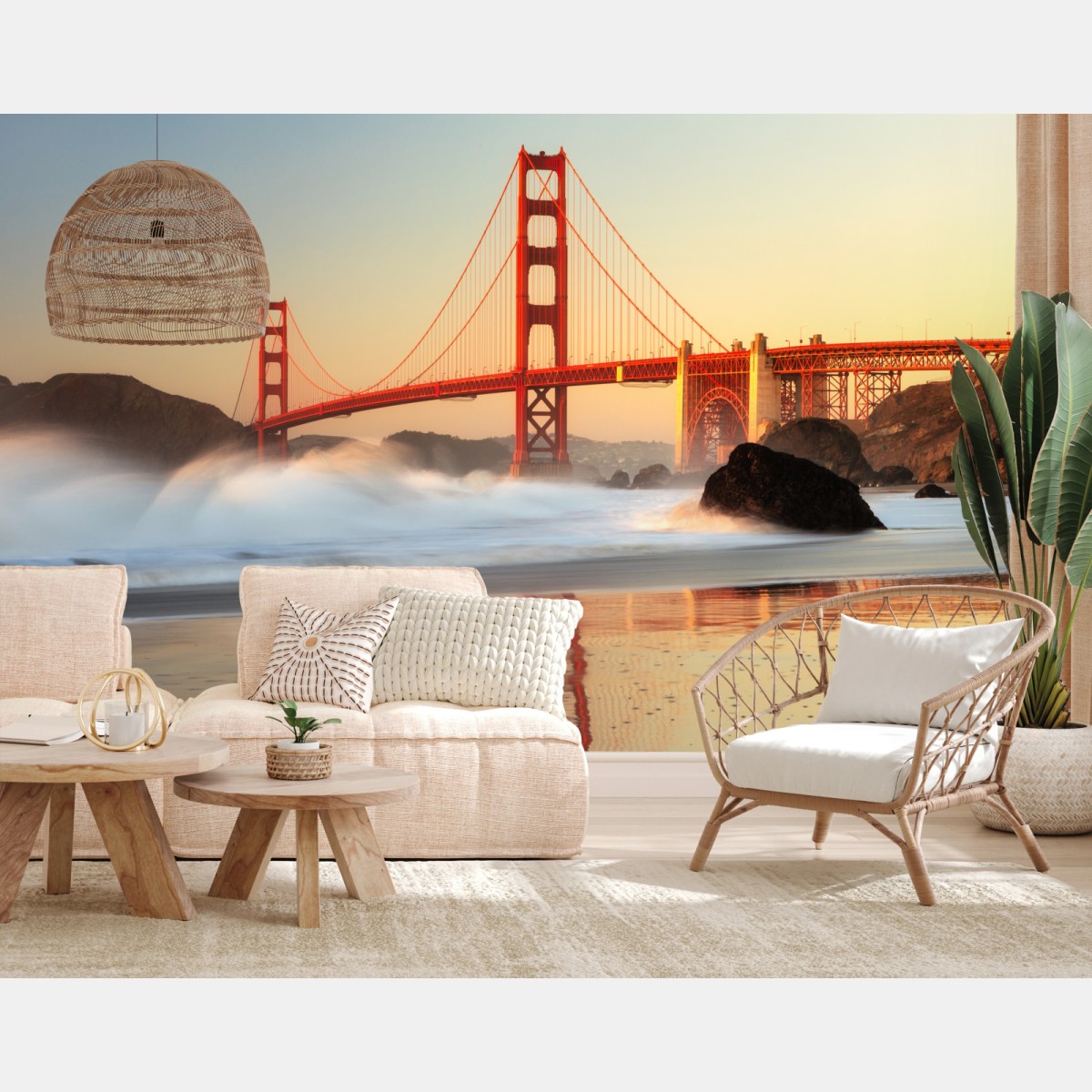 Wall mural Golden Gate bridge at sunset • Wallissimo®