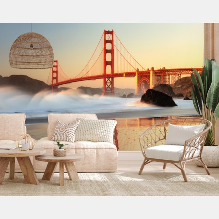 Wall mural Golden Gate bridge at sunset • Wallissimo®