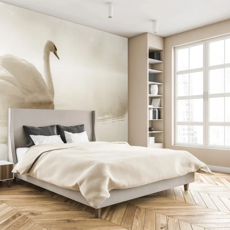 Wall mural elegant swan in misty reflection