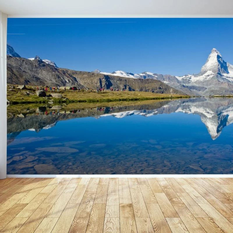 Wall mural alpine mountain reflection over calm lake