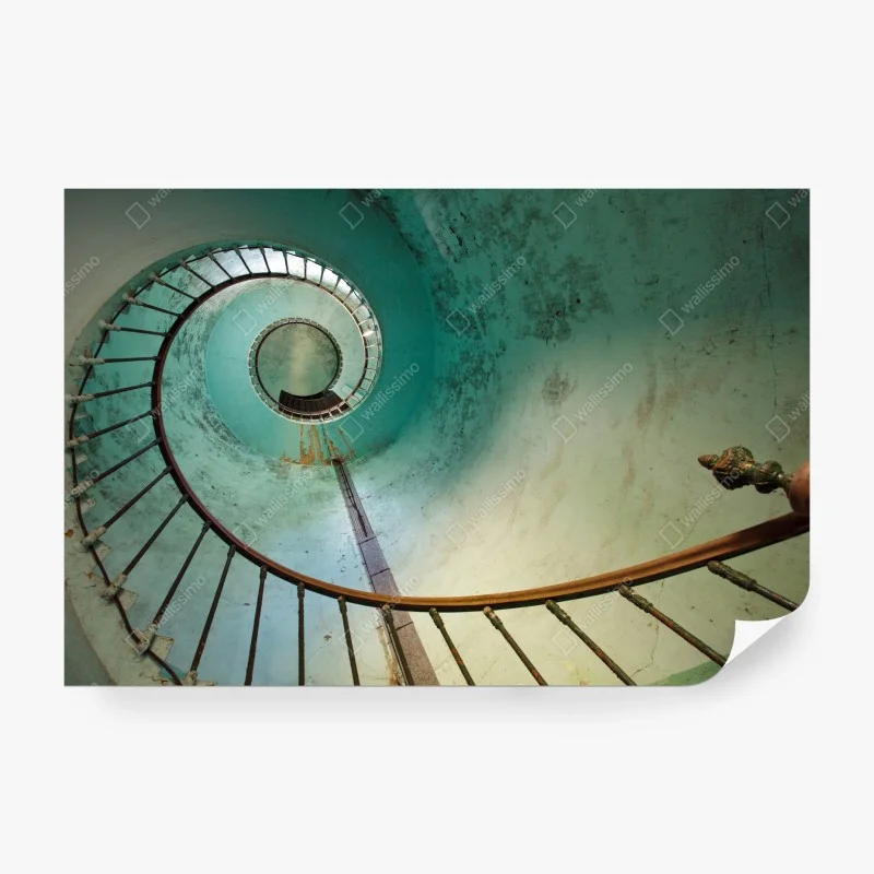 Wall mural turquoise spiral staircase in a historic stairwell