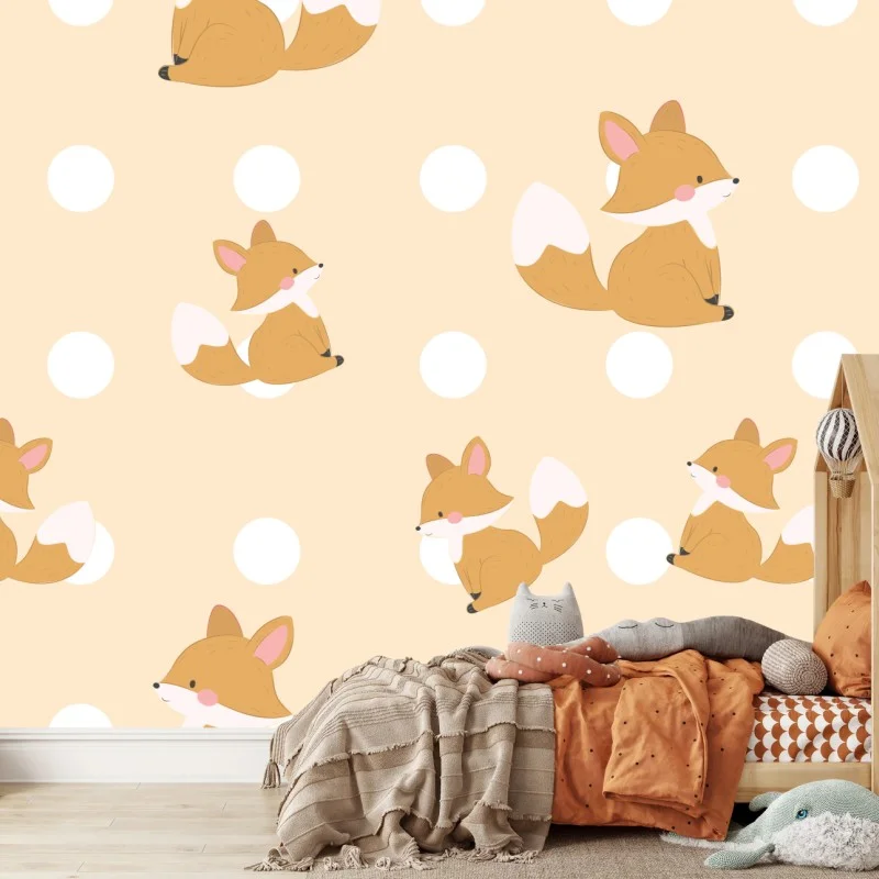 Wall mural playful fox pattern in pastel beige