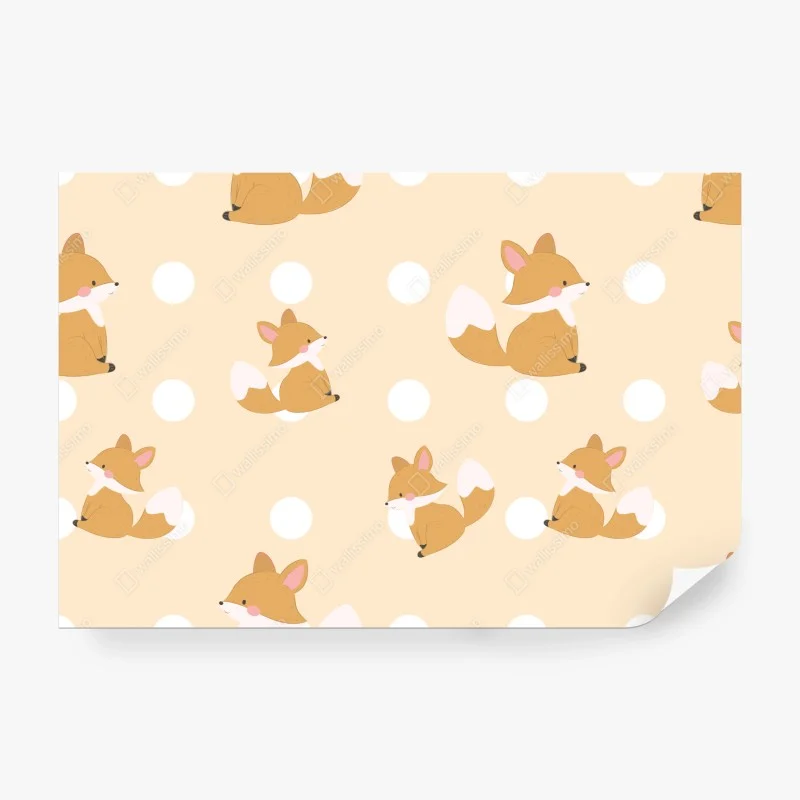 Wall mural playful fox pattern in pastel beige