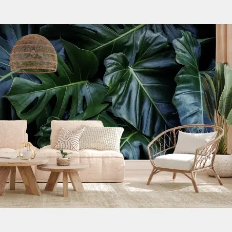 Wall mural lush tropical monstera foliage • Wallissimo®
