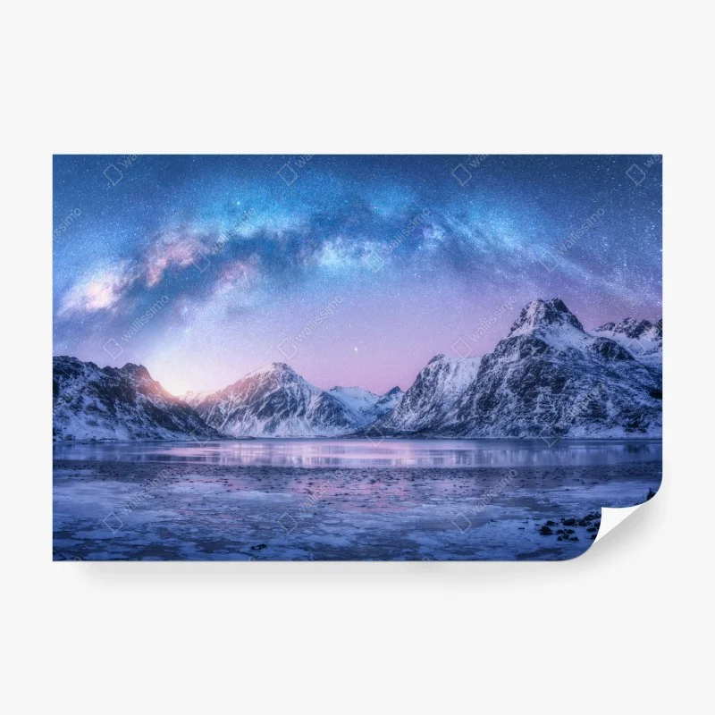 Wall mural serene arctic mountain night under the milky way
