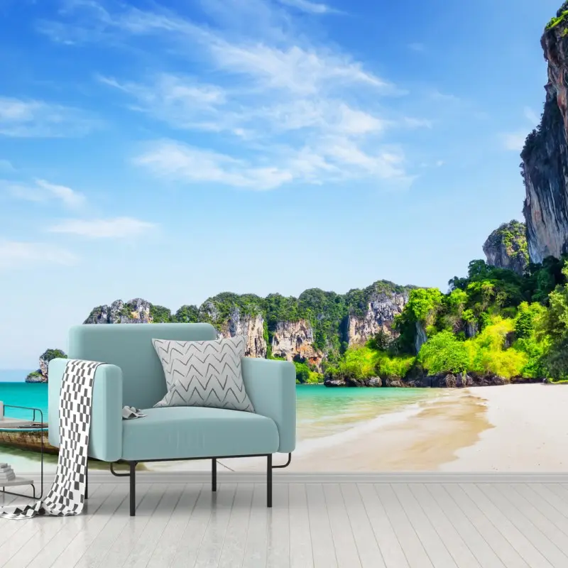 Wall mural longtail boat at Railay Beach