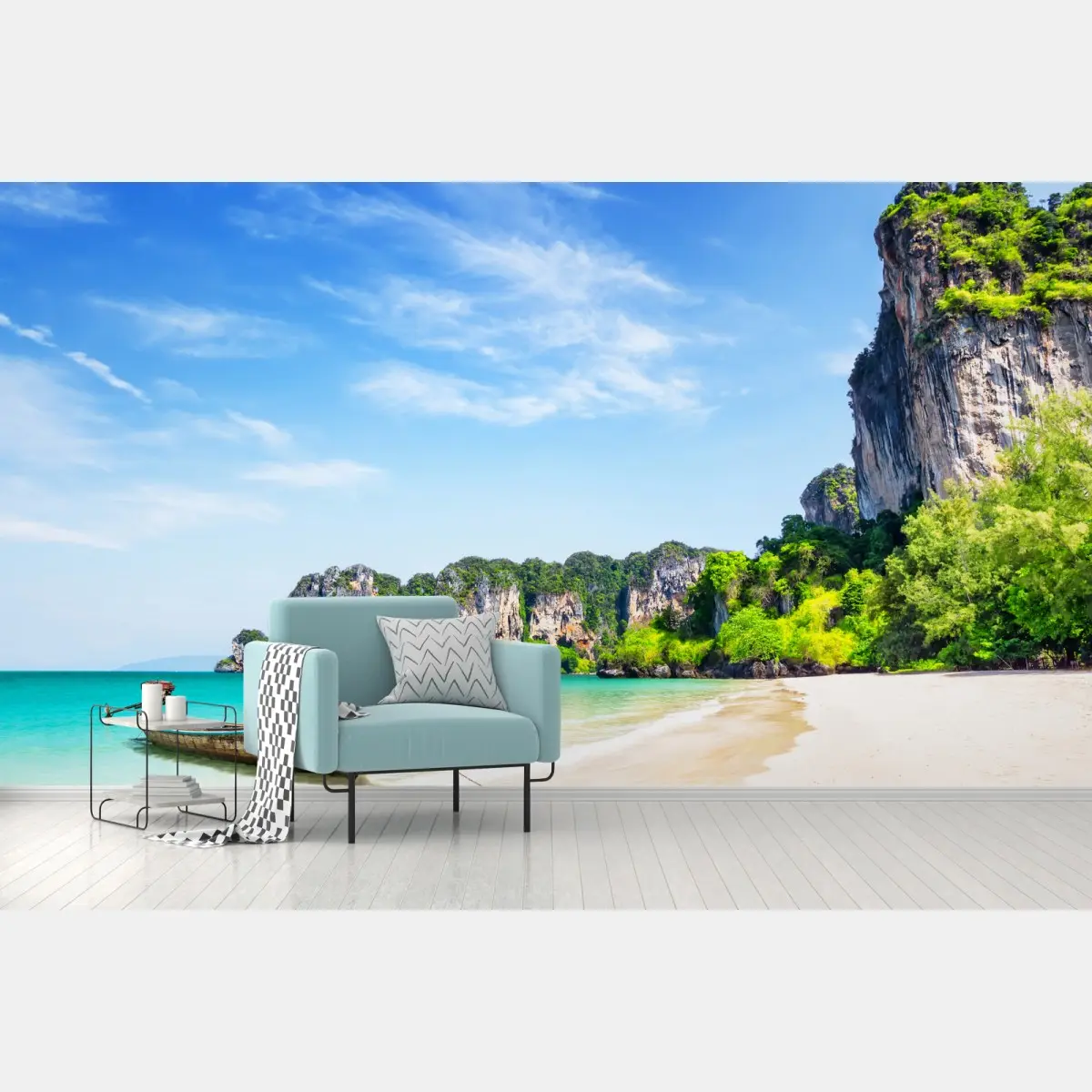 Wall mural longtail boat at Railay Beach • Wallissimo®