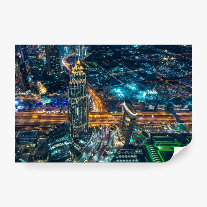 Wall mural Dubai night skyline from Burj Khalifa