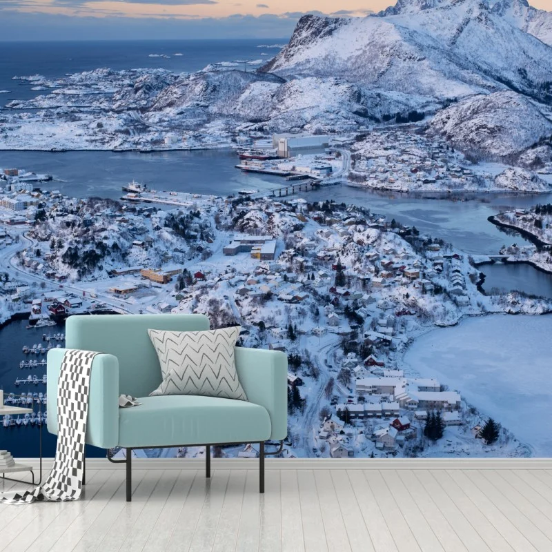 Wall mural winter aerial view of Svolvaer harbor, Norway