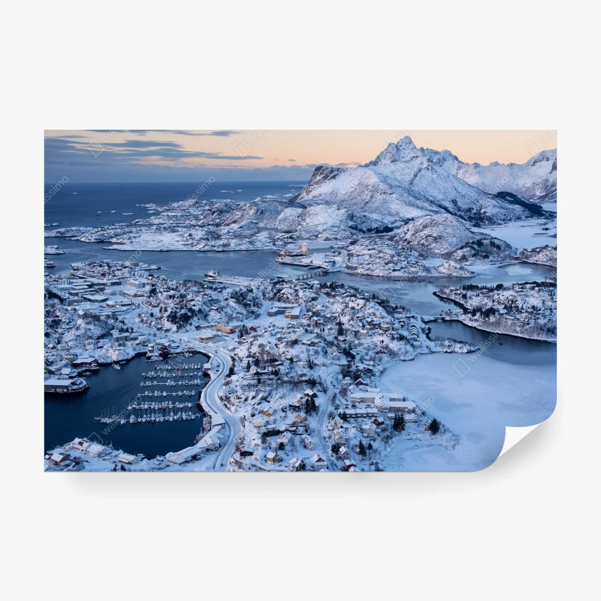 Wall mural winter aerial view of Svolvaer harbor, Norway ⁕ Wallissimo®