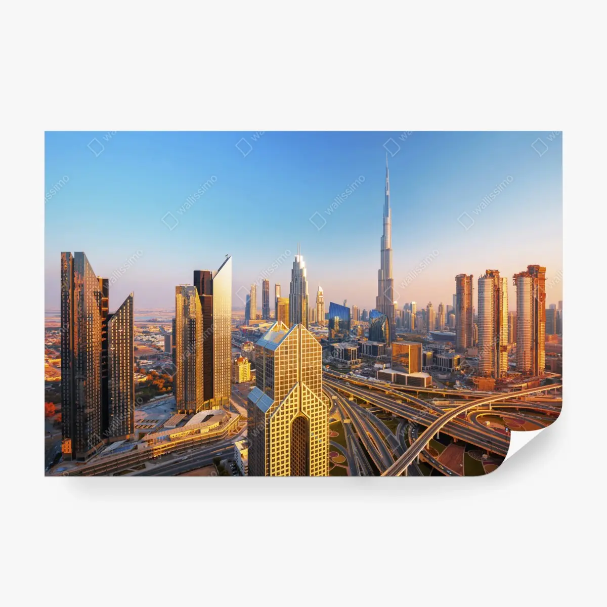 Wall mural Dubai skyline with Burj Khalifa at sunset • Wallissimo® Wall mural Dubai skyline with Burj Khalifa at sunset • Wallissimo®