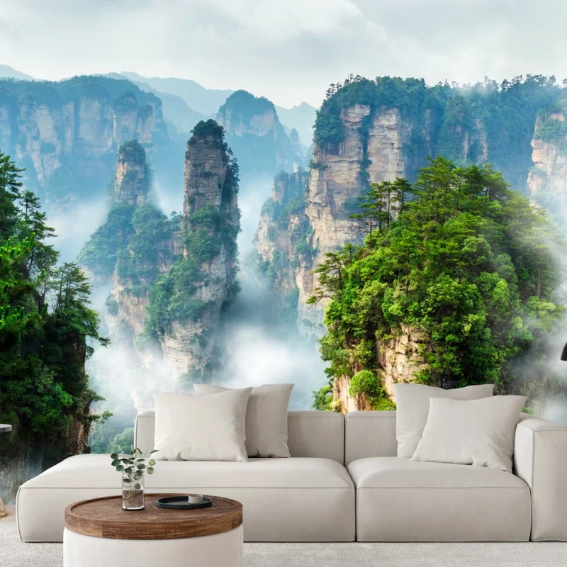 Wall mural misty mountain pillars
