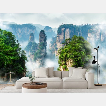 Wall mural misty mountain pillars • Wallissimo®