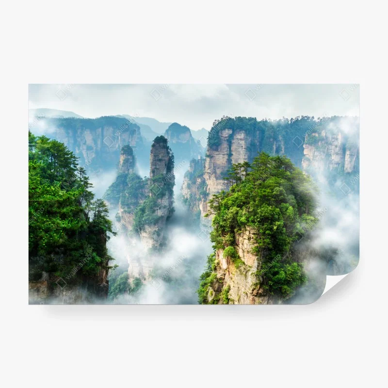 Wall mural misty mountain pillars