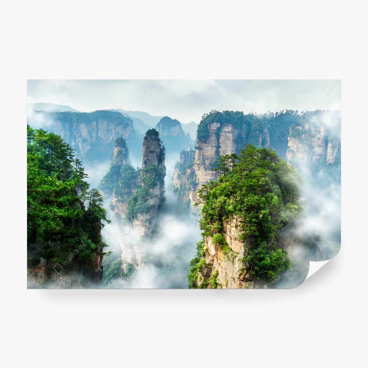 Wall mural misty mountain pillars • Wallissimo®