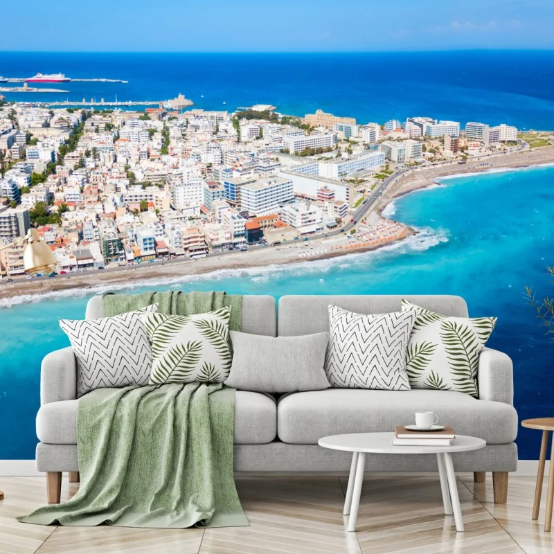 Wall mural aerial panorama of Rhodes coastline