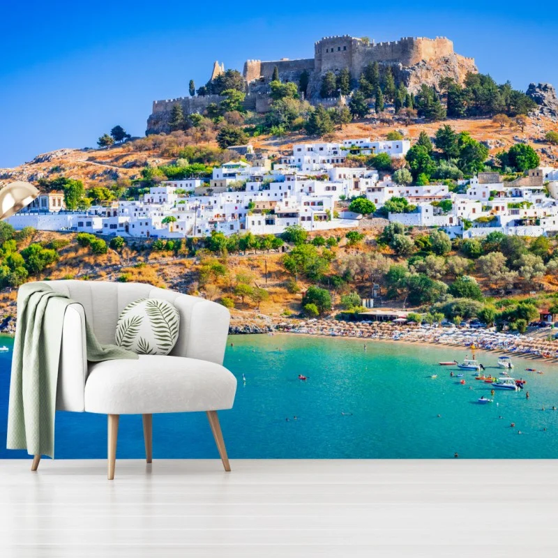 Wall mural Lindos village and acropolis, Rhodes