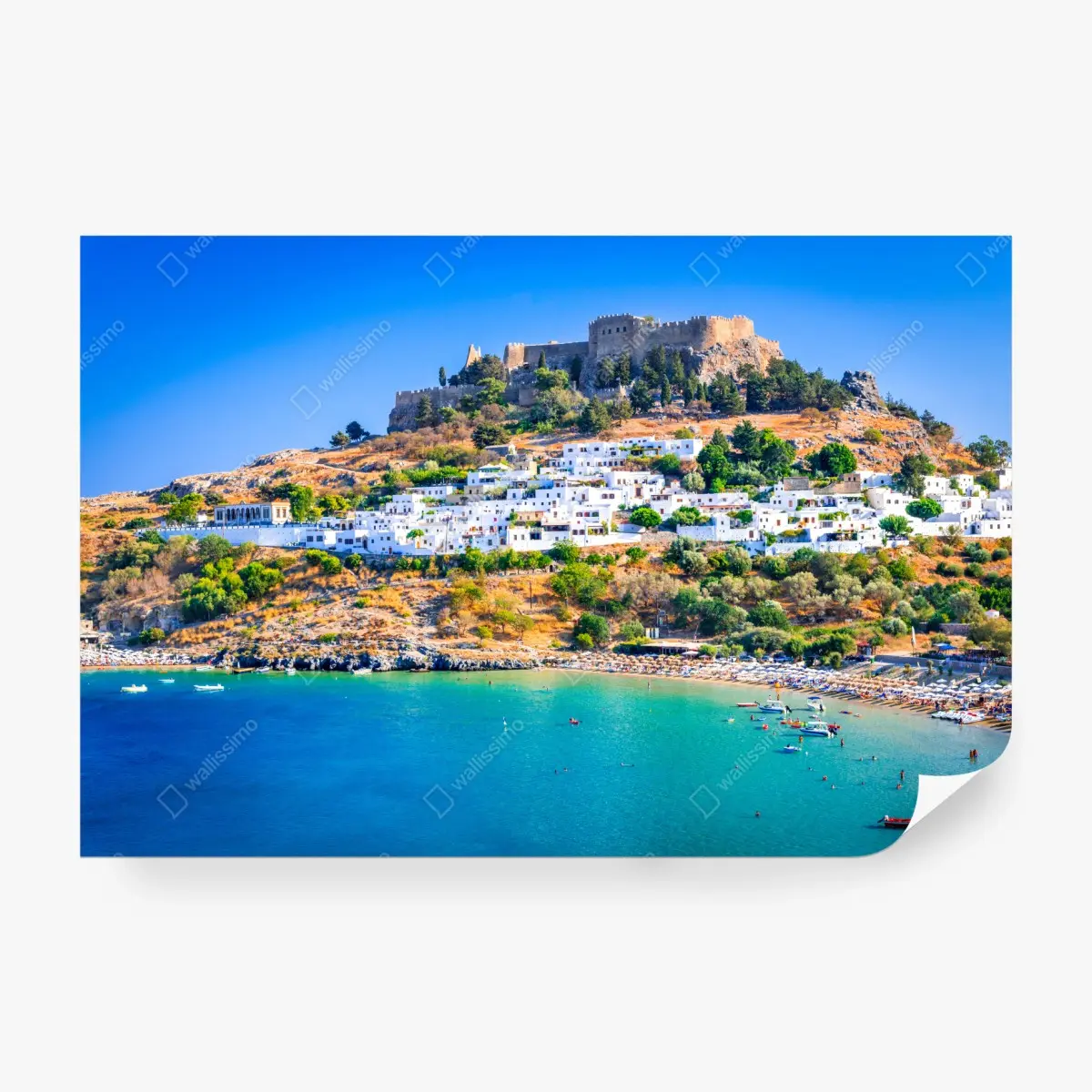 Wall mural Lindos village and acropolis, Rhodes ⁕ Wallissimo®
